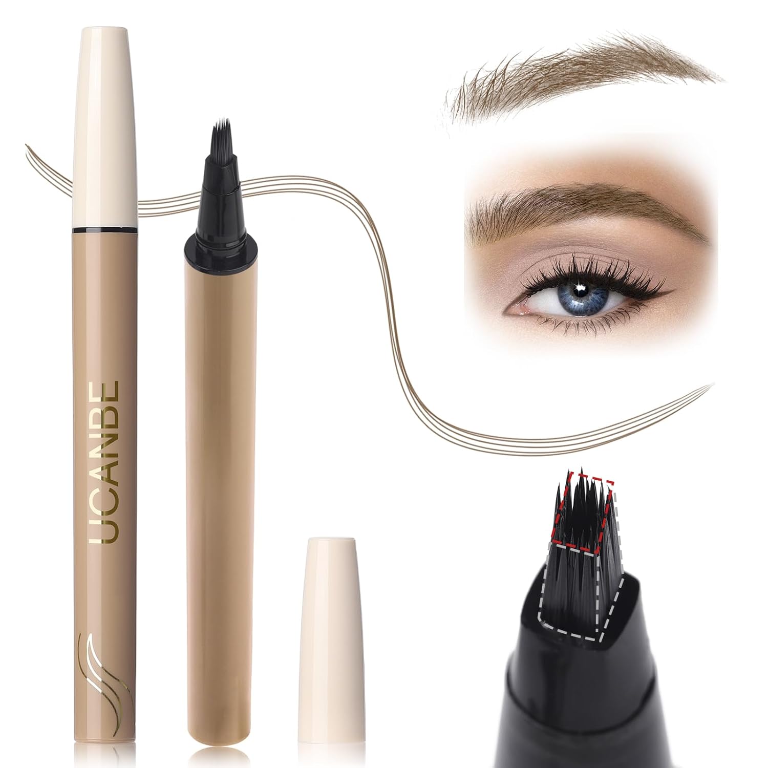 UCANBE Microblading Brow Fection Brow Eyebrow Pencil - Angled Brush Tip, Wild Natural Hair-Like Strokes, Patented Design, Long-Lasting & Smudge-Proof